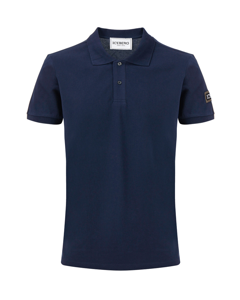 Men's blue melange cotton pique polo shirt with a 3D logo print - extra 20% outlet | Iceberg - Official Website
