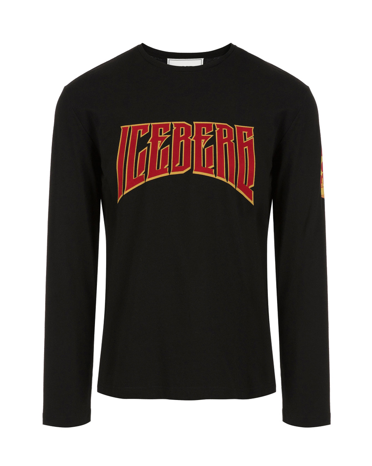 Men's black long sleeve T-Shirt with contrasting logo - T-shirts | Iceberg - Official Website