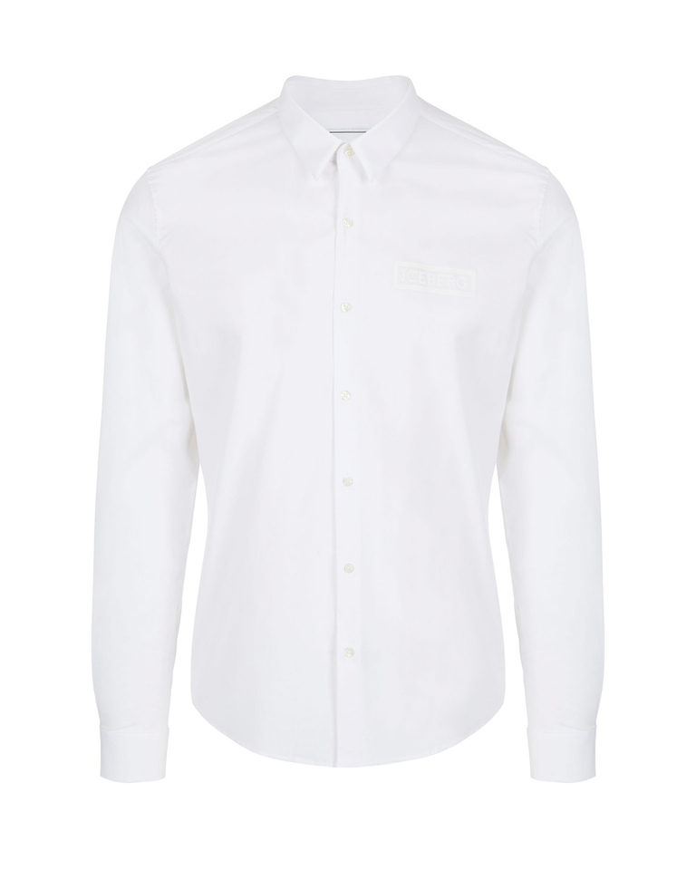 Camicia uomo bianca a maniche lunghe con logo davanti e sul retro effetto 3D - Camicie | Iceberg - Official Website