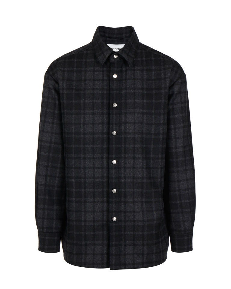 Men's black and grey patterned long sleeve shirt with contrasting logo - Shirts | Iceberg - Official Website
