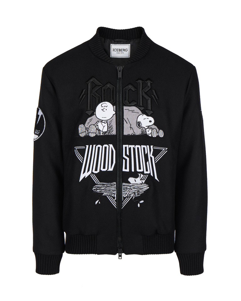 Men's black bomber jacket with Iceberg Rock Peanuts graphics - Jackets | Iceberg - Official Website