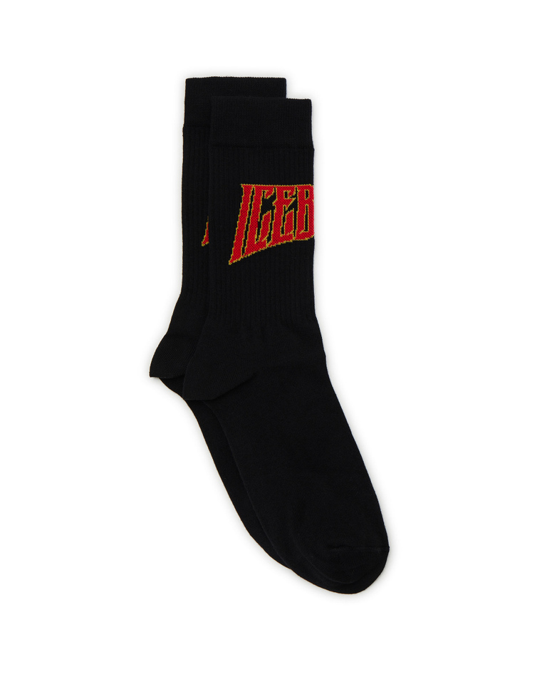 Men's black stretch cotton socks with contrasting logo - Socks | Iceberg - Official Website