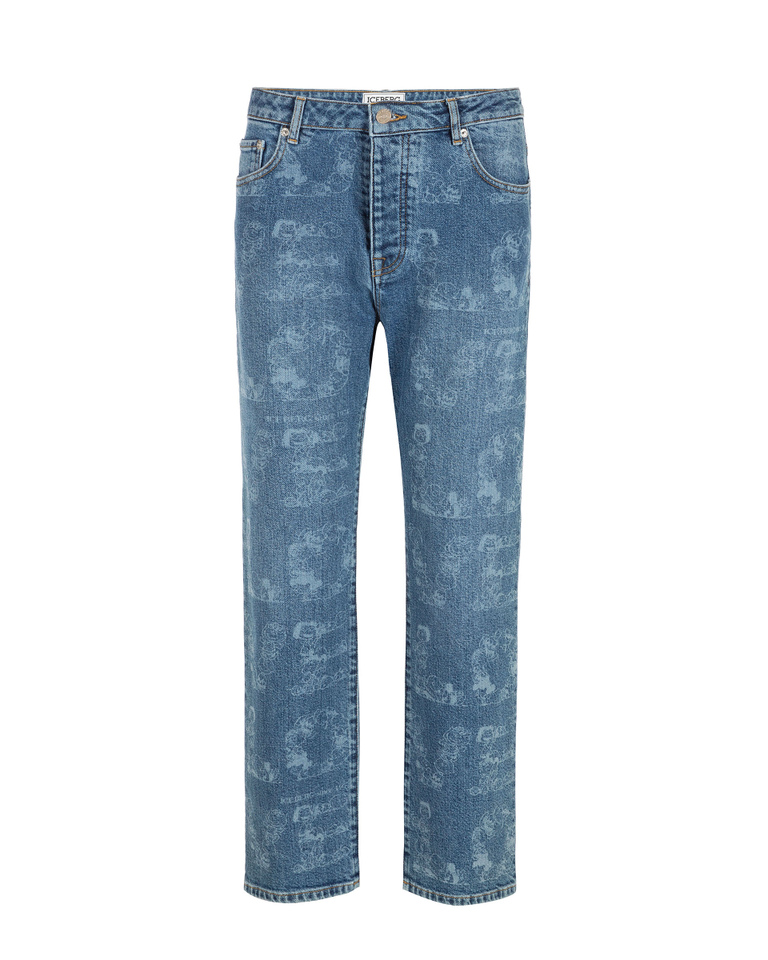 Jeans boyfriend donna blu stone washed con grafica laserata Love Peanuts tono su tono - Pantaloni | Iceberg - Official Website