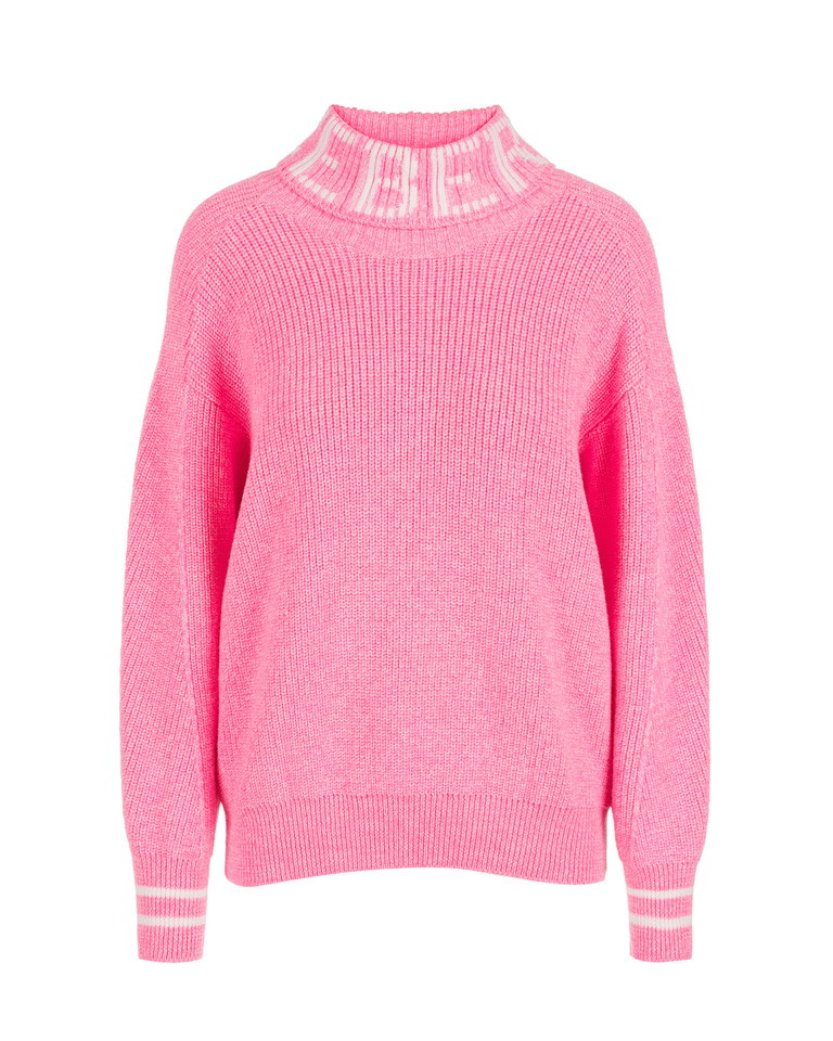 Women's fluorescent pink relaxed fit turtleneck sweater featuring dropped shoulders - Knitwear | Iceberg - Official Website