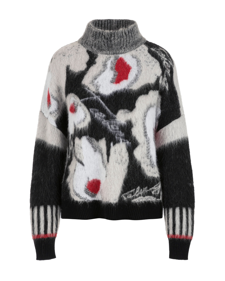 Women's oversized black turtleneck sweater with large flower pattern - Knitwear | Iceberg - Official Website