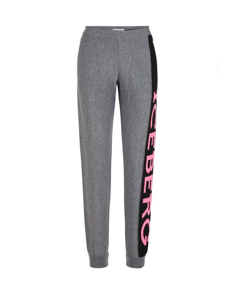 Pantaloni sportivi donna grigio chiaro in lana merinos con banda laterale logata a contrasto - Maglieria | Iceberg - Official Website