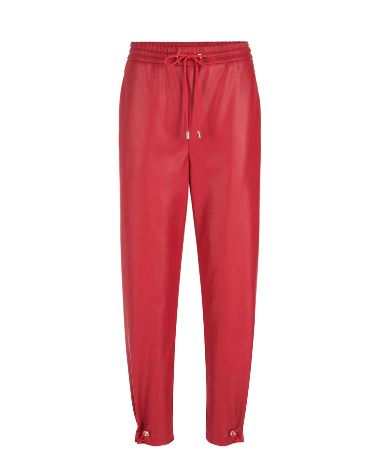 Pantaloni sportivi donna rosso scuro in ecopelle con coulisse tecnica e arriccio paperbag - Pantaloni | Iceberg - Official Website