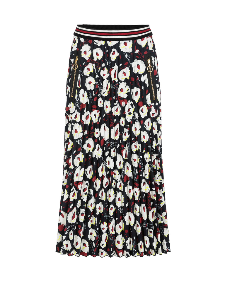 Women's midi pleated skirt with abstract flower pattern over black - Dresses & Skirts | Iceberg - Official Website