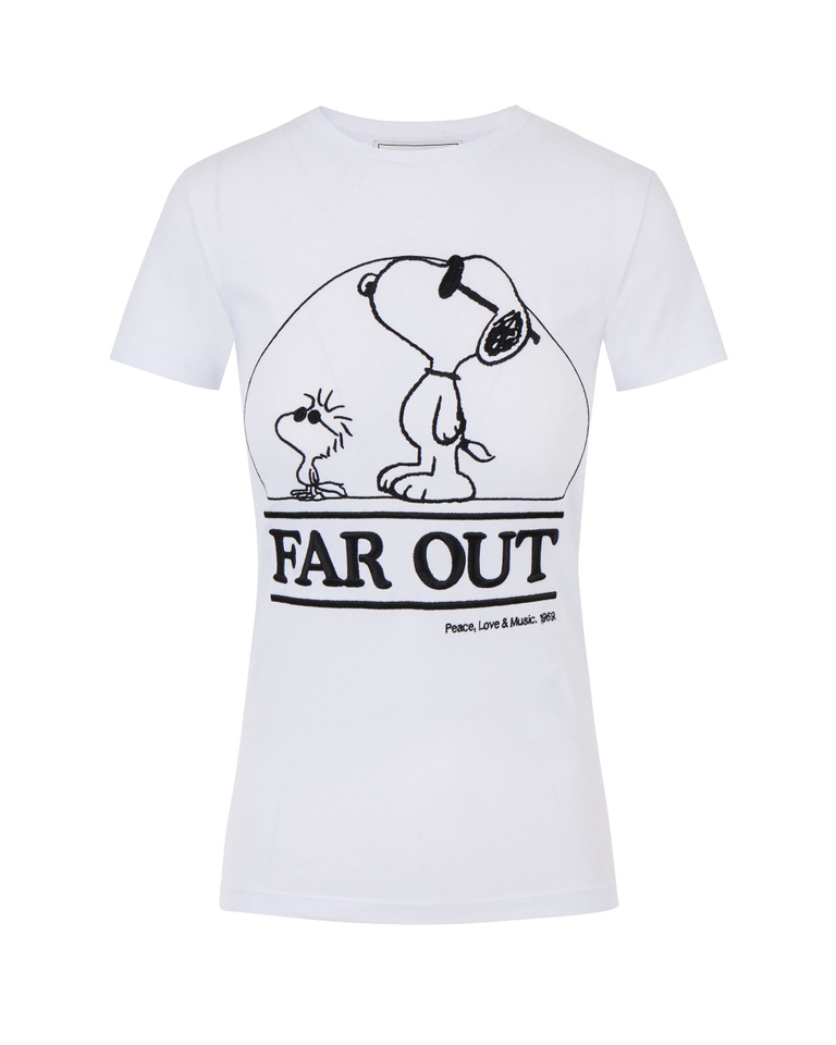 Women's optical white cotton stretch t-shirt with SNOOPY FAR OUT embroidery - Top | Iceberg - Official Website