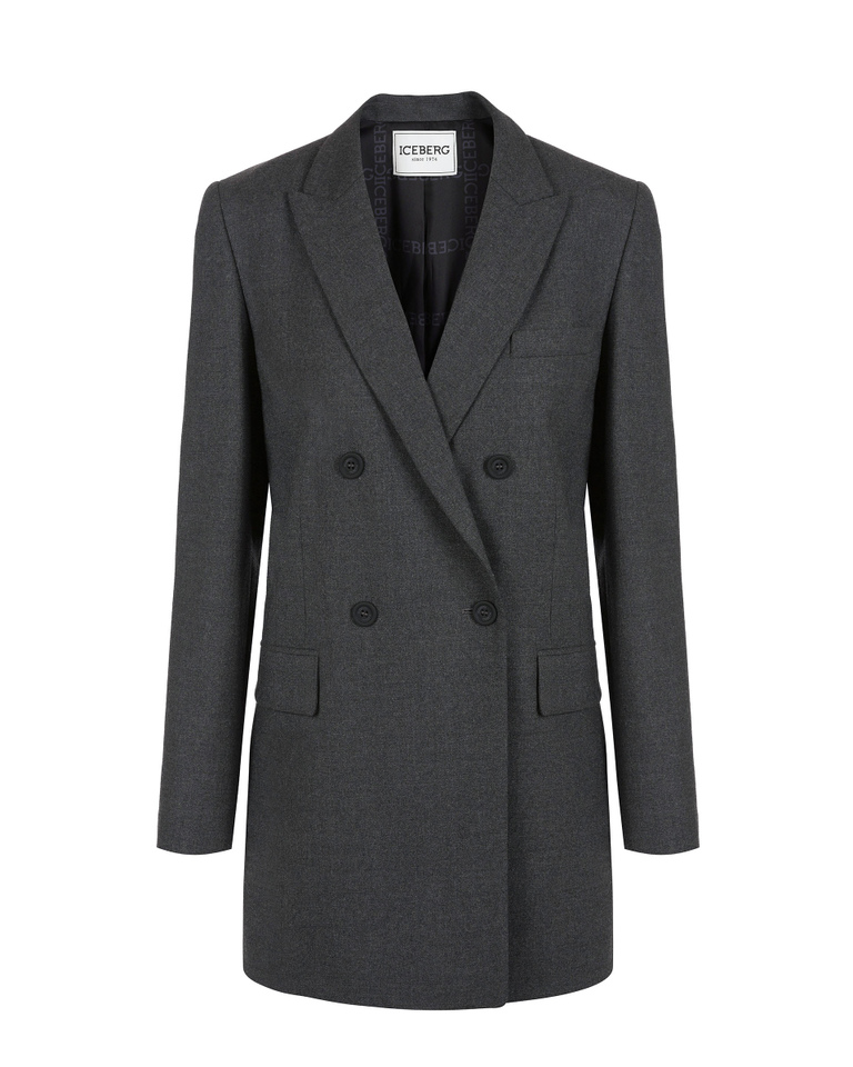 Women's grey wool flannel double breast jacket - Jackets | Iceberg - Official Website