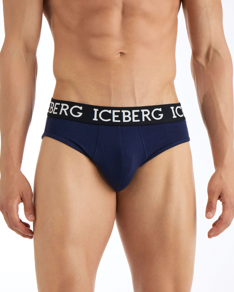 Blue cotton briefs with logo - Underwear | Iceberg - Official Website