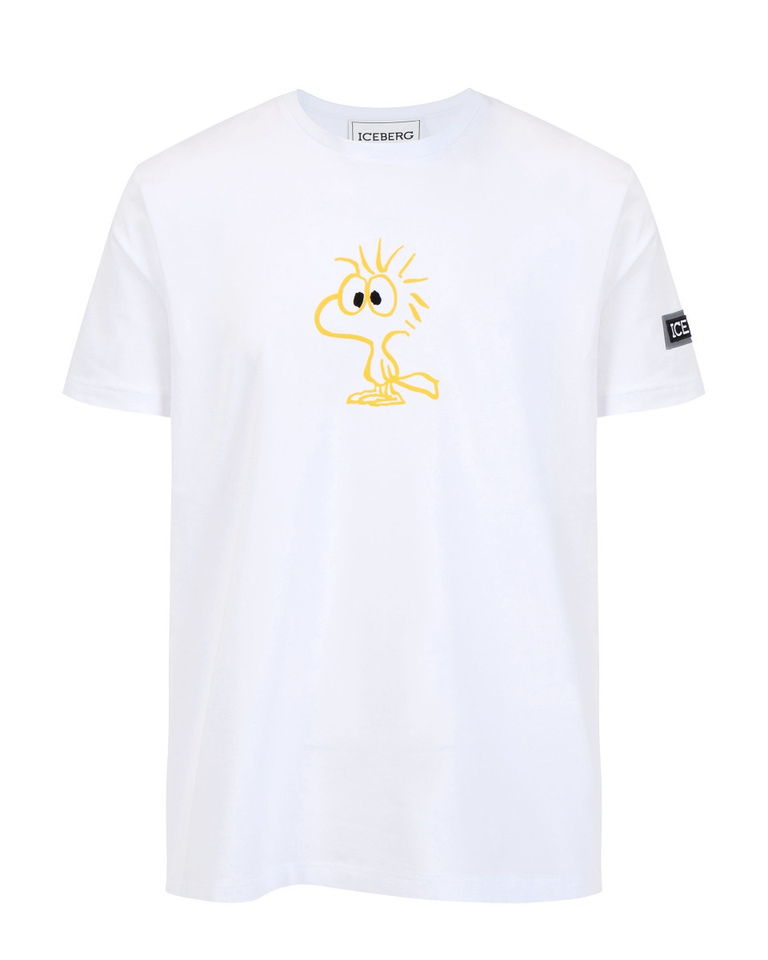 Men's white stretch cotton T-shirt with "Woodstock" print and logo - T-shirts | Iceberg - Official Website