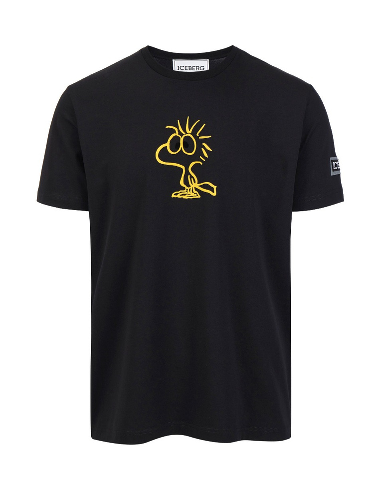 Men's black stretch cotton T-shirt with "Woodstock" print and logo - T-shirts | Iceberg - Official Website
