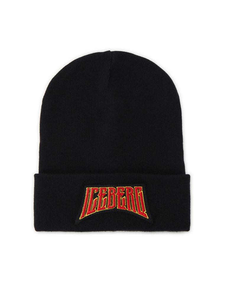 Men's black wool hat with contrasting logo - Accessories | Iceberg - Official Website