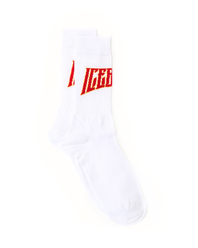 Calzino "carry over" in misto cotone stretch e logo a contrasto - Socks | Iceberg - Official Website