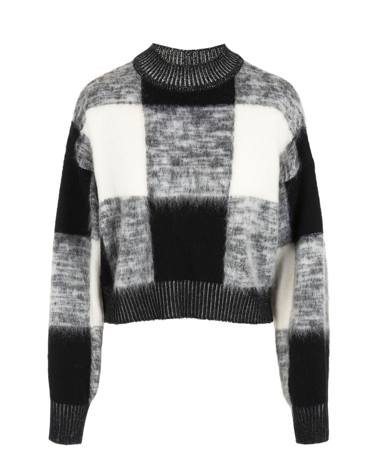 Pullover donna nero cropped a maniche lunghe con pattern Maxi Check - Maglieria | Iceberg - Official Website