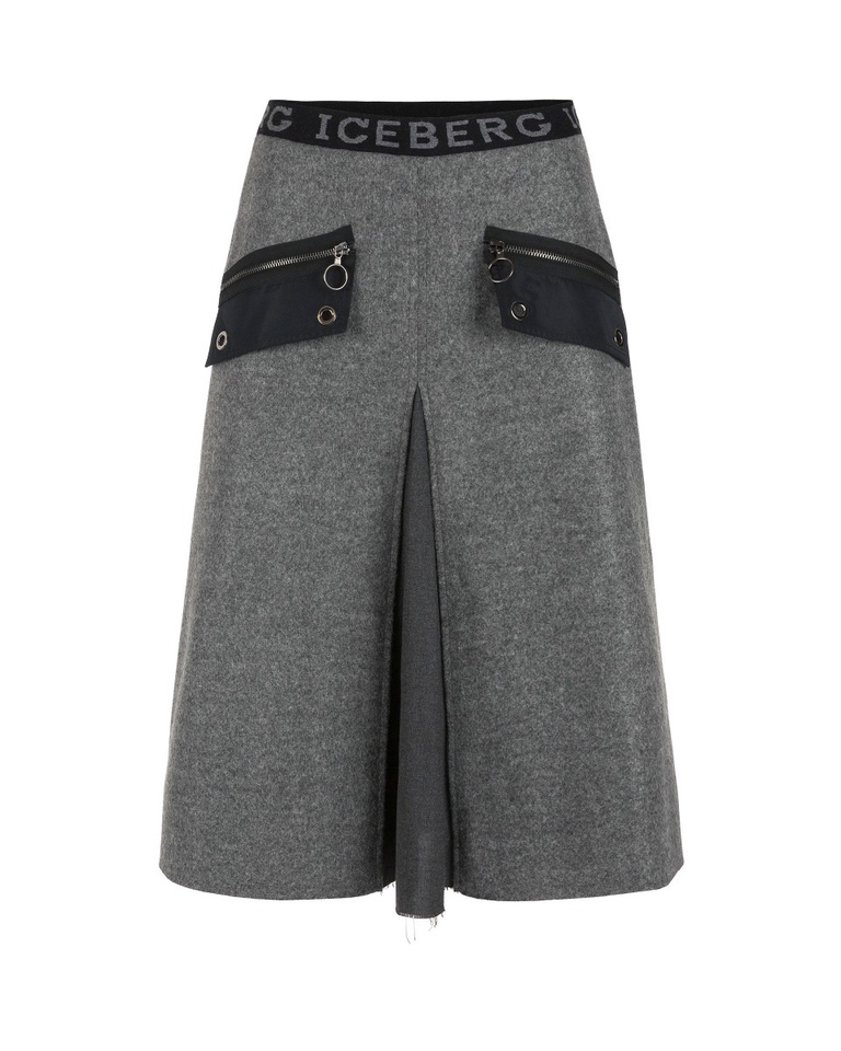 Women's grey skirt in wool flannel - Dresses & Skirts | Iceberg - Official Website