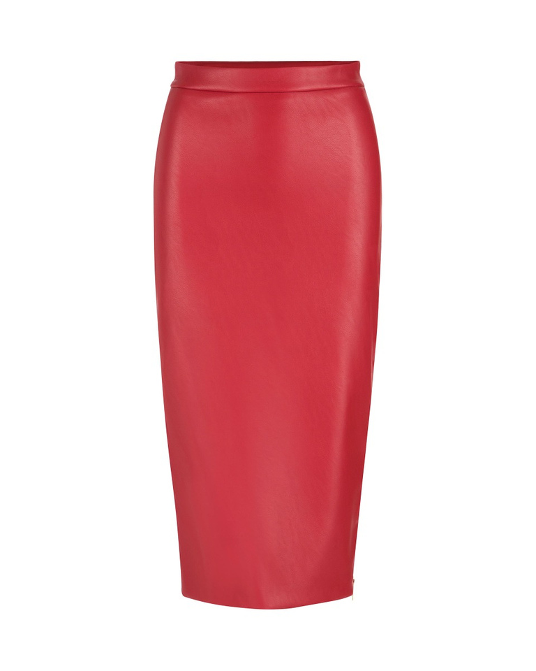 Pencil skirt donna rosso scuro in ecopelle con spacco laterale, zip dorata e logo sul retro - Abiti e Gonne | Iceberg - Official Website