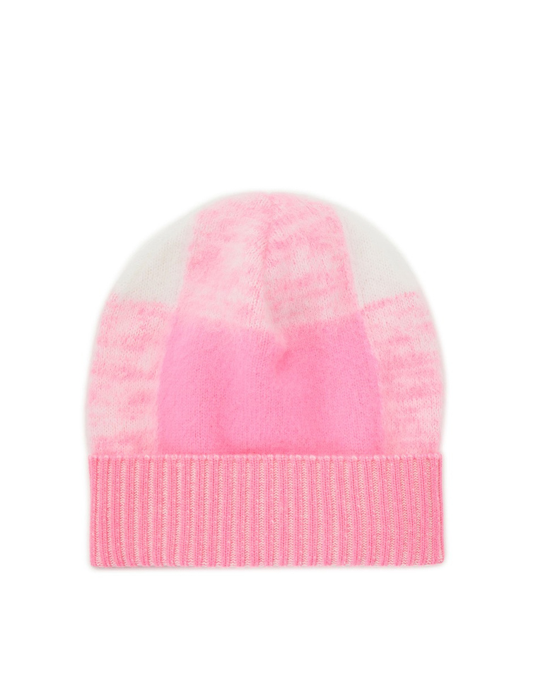 Women's pink and white checkered merino wool hat - Accessories | Iceberg - Official Website