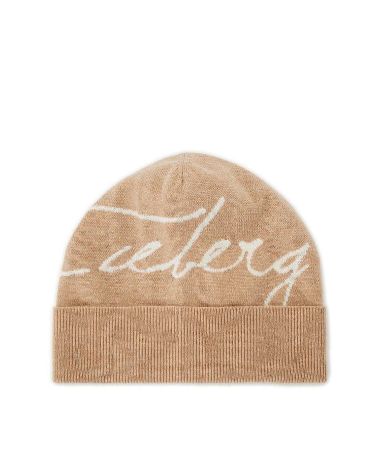Women's hazelnut wool hat with logo - Accessories | Iceberg - Official Website