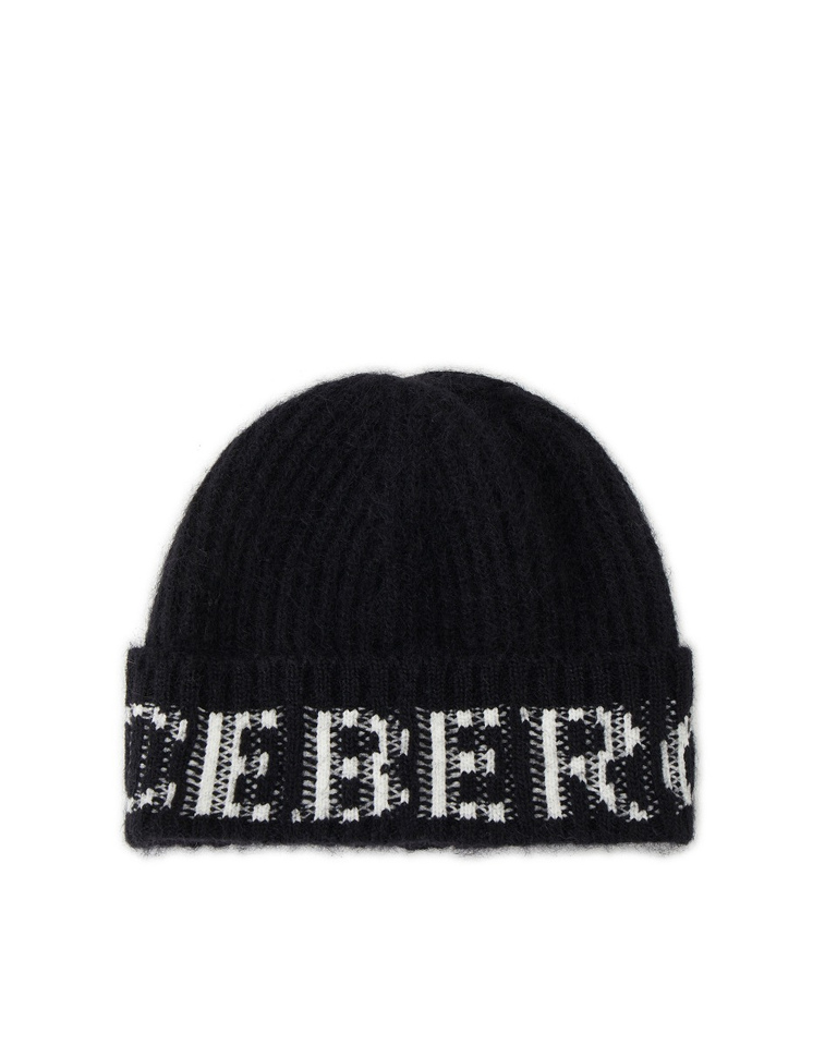 Women's black wool hat with Iceberg logo on the trim - Accessories | Iceberg - Official Website