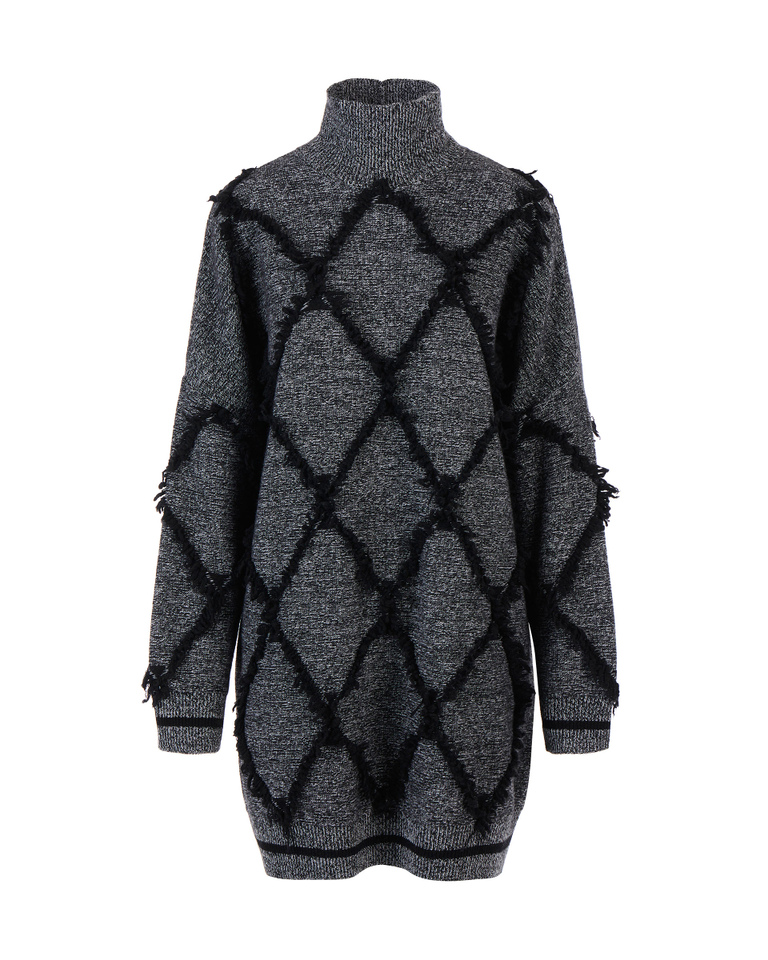 Grey melange comfort fit high neck knit mini dress - Knitwear | Iceberg - Official Website