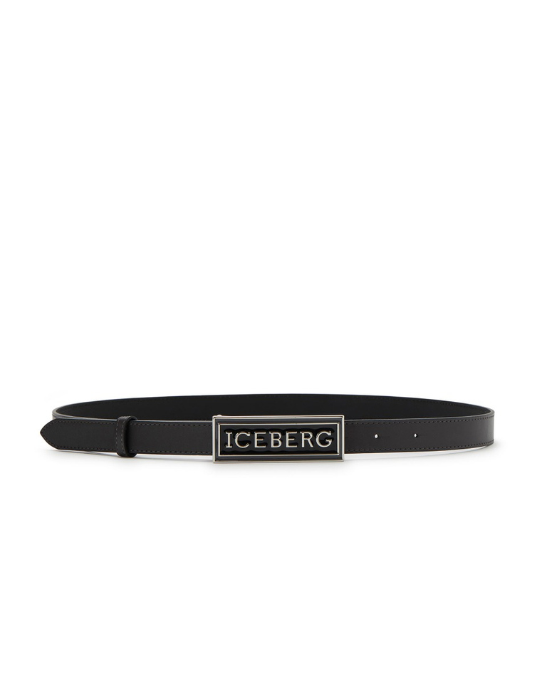 Cintura nera in pelle con logo - Accessori | Iceberg - Official Website