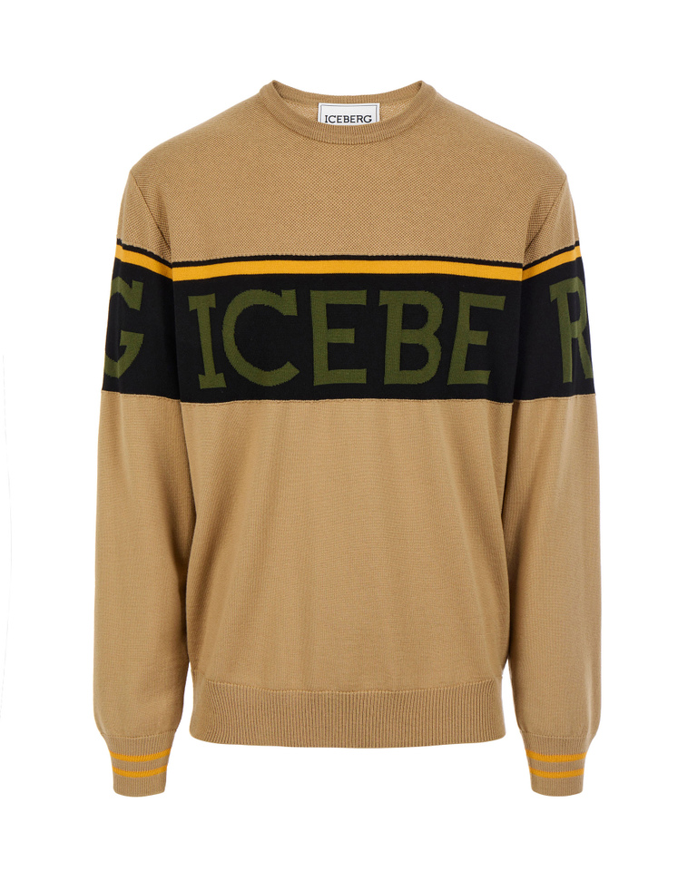 Beige carryover sweater with logo - Knitwear | Iceberg - Official Website