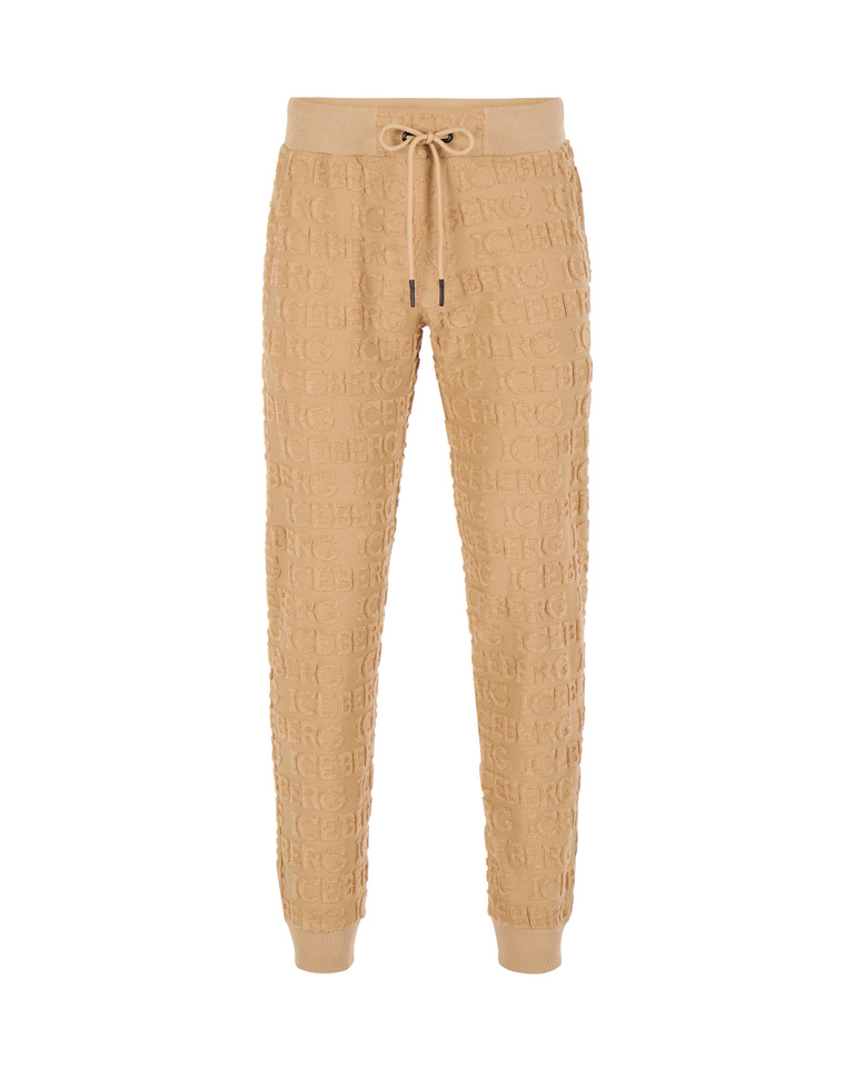 Beige joggers with 3D logo - Trousers | Iceberg - Official Website