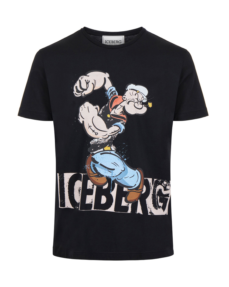 T-shirt nera Popeye stencil - Popeye selection | Iceberg - Official Website