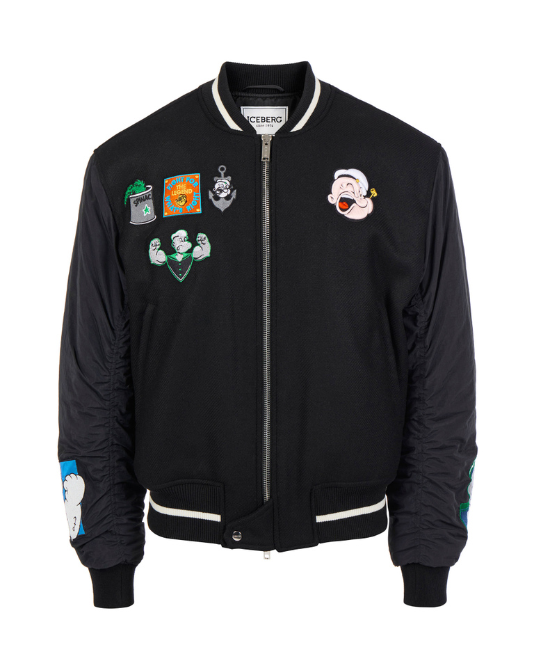 Popeye patch black bomber jacket - Outerwear | Iceberg - Official Website