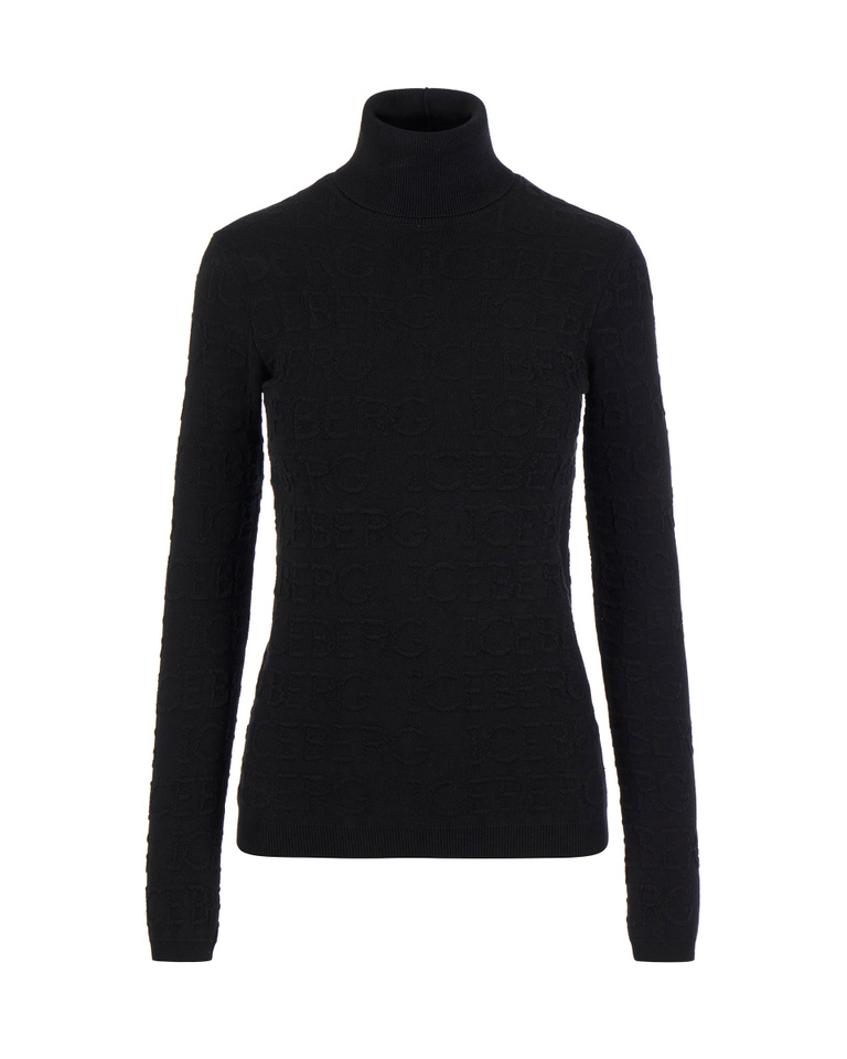 Black 3D logo turtle neck sweater - Focus on | Iceberg - Official Website