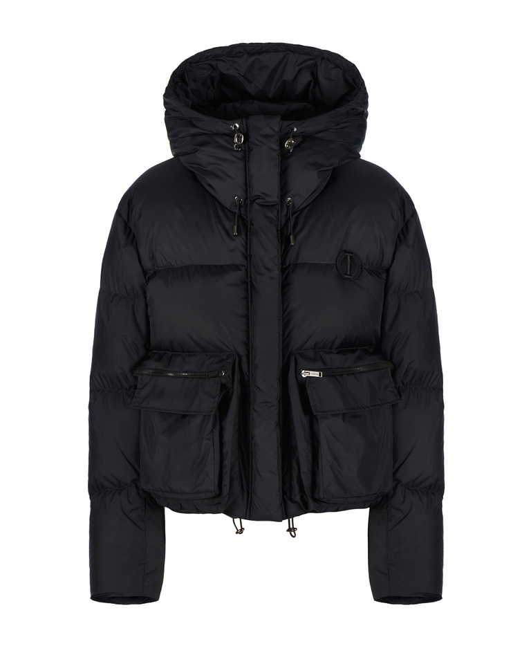 Black cropped down jacket with patch logo - Clothing | Iceberg - Official Website