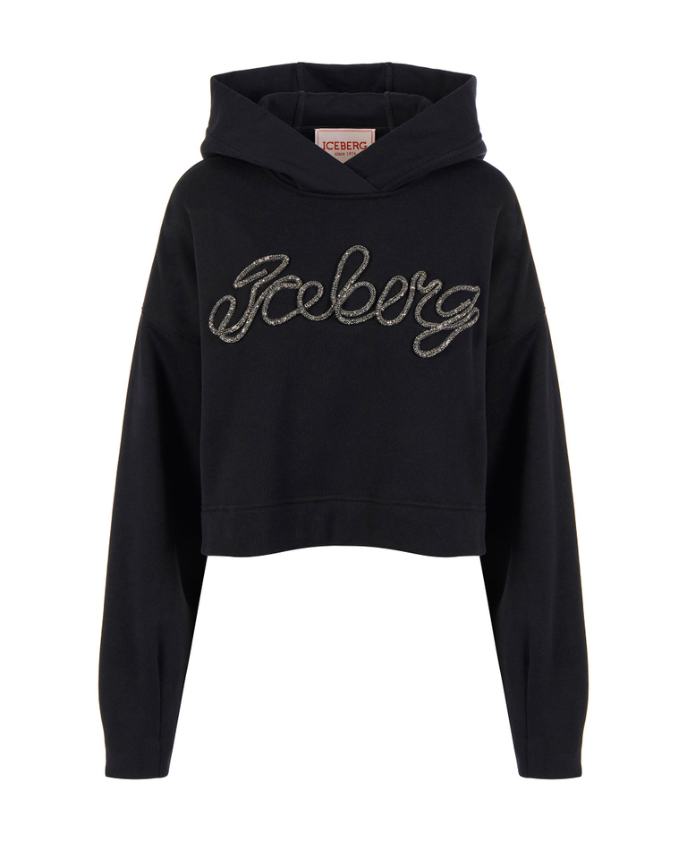 Black embellished cropped hoodie - Sweatshirts | Iceberg - Official Website