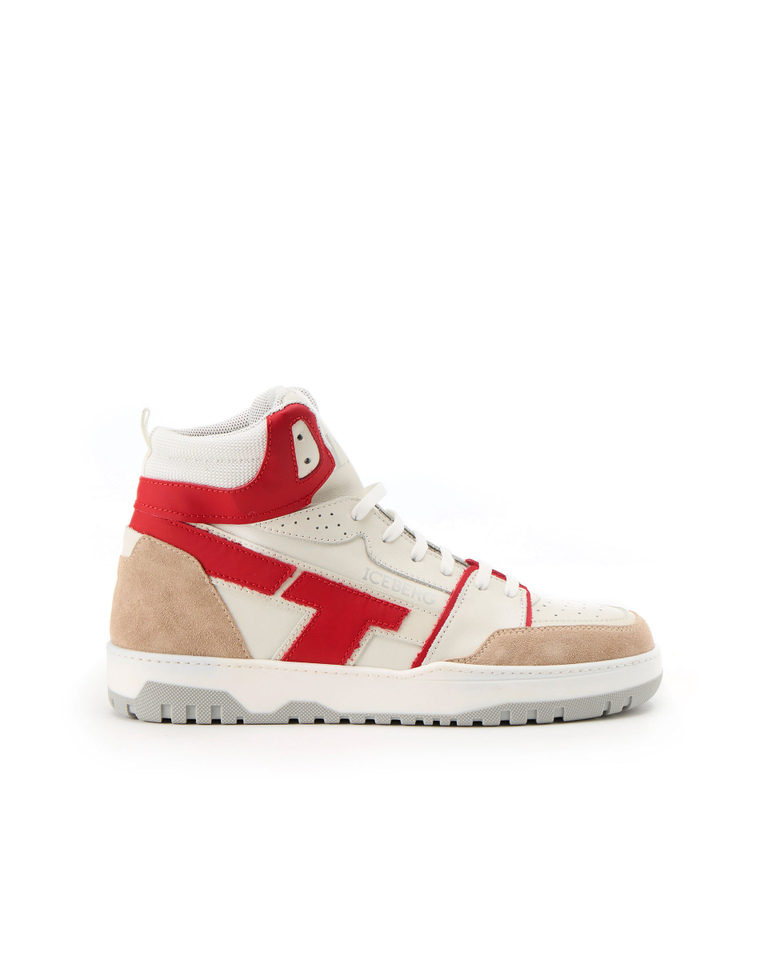 Okoro hi-top sneaker in red and beige - Focus on | Iceberg - Official Website