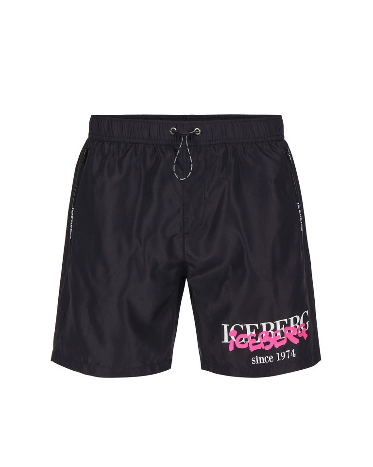 Black heritage logo swimming boxer shorts - Beachwear | Iceberg - Official Website