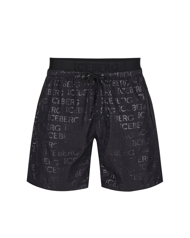 Black all over lceberg logo boxer swimming shorts - Beachwear | Iceberg - Official Website