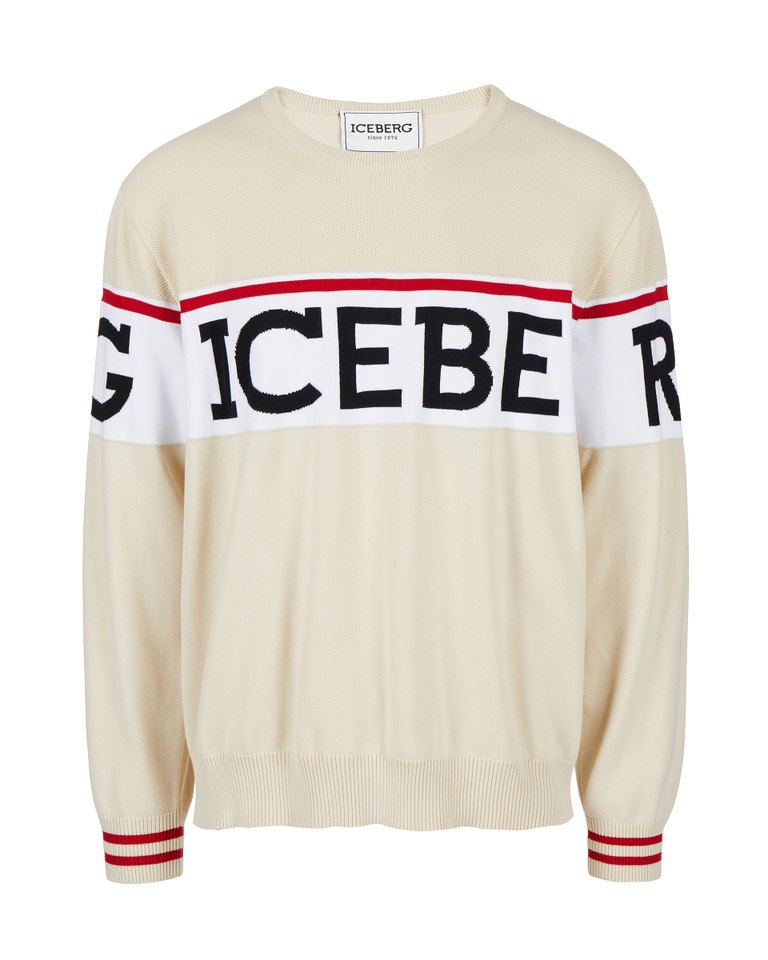 Cream institutional logo sweatshirt - MIX MATERIAL INSTITUTIONAL | Iceberg - Official Website