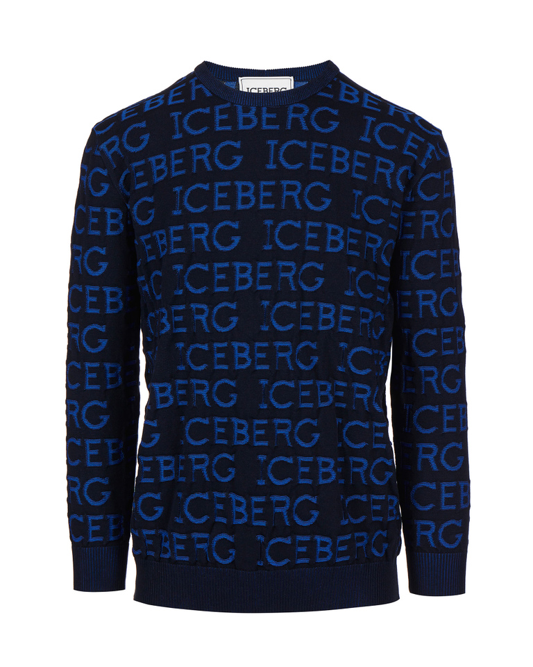 All-over 3D logo sweatshirt in navy blue - Knitwear | Iceberg - Official Website