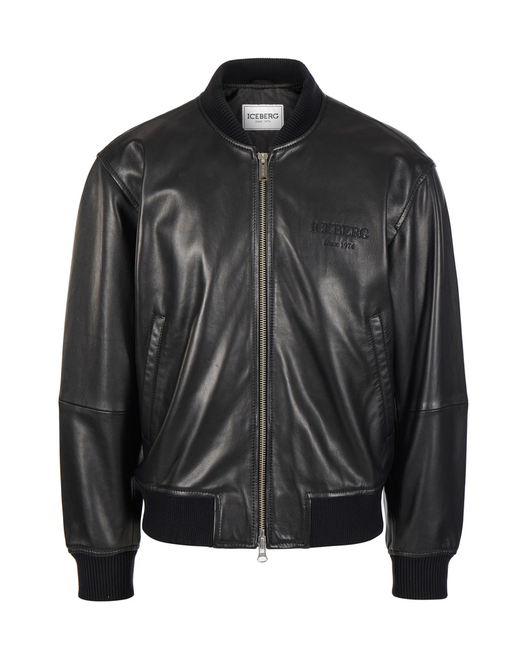 Leather bomber jacket with logo - MIX MATERIAL INSTITUTIONAL | Iceberg - Official Website
