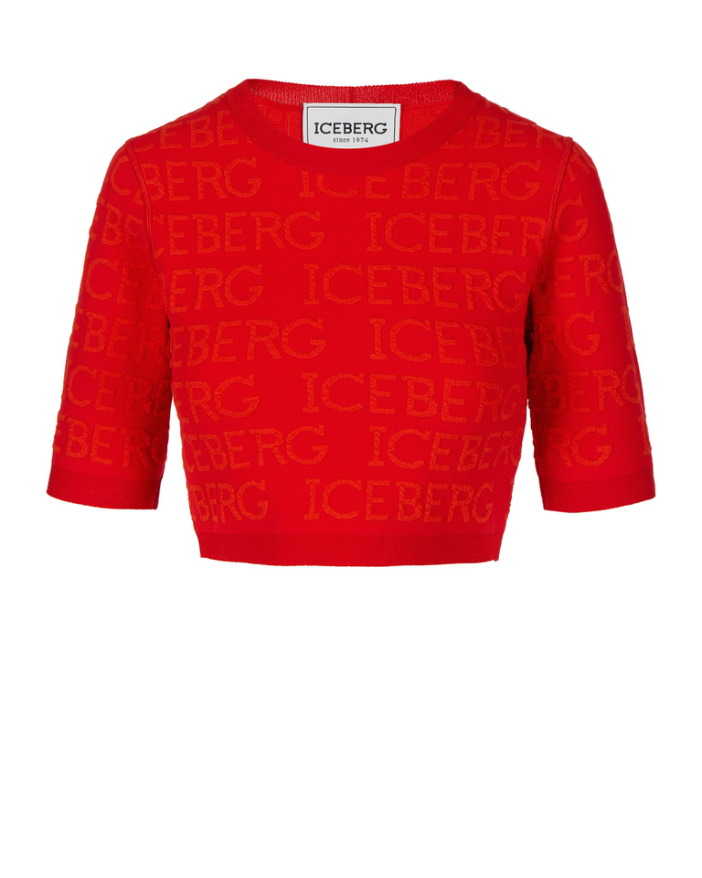 3D logo crop top in orange red - Knitwear | Iceberg - Official Website