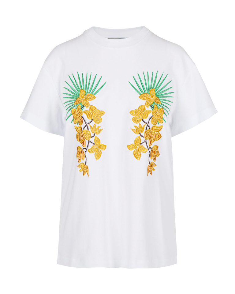 Orchid embroidered white t-shirt - PROMO UP TO 30%  | Iceberg - Official Website