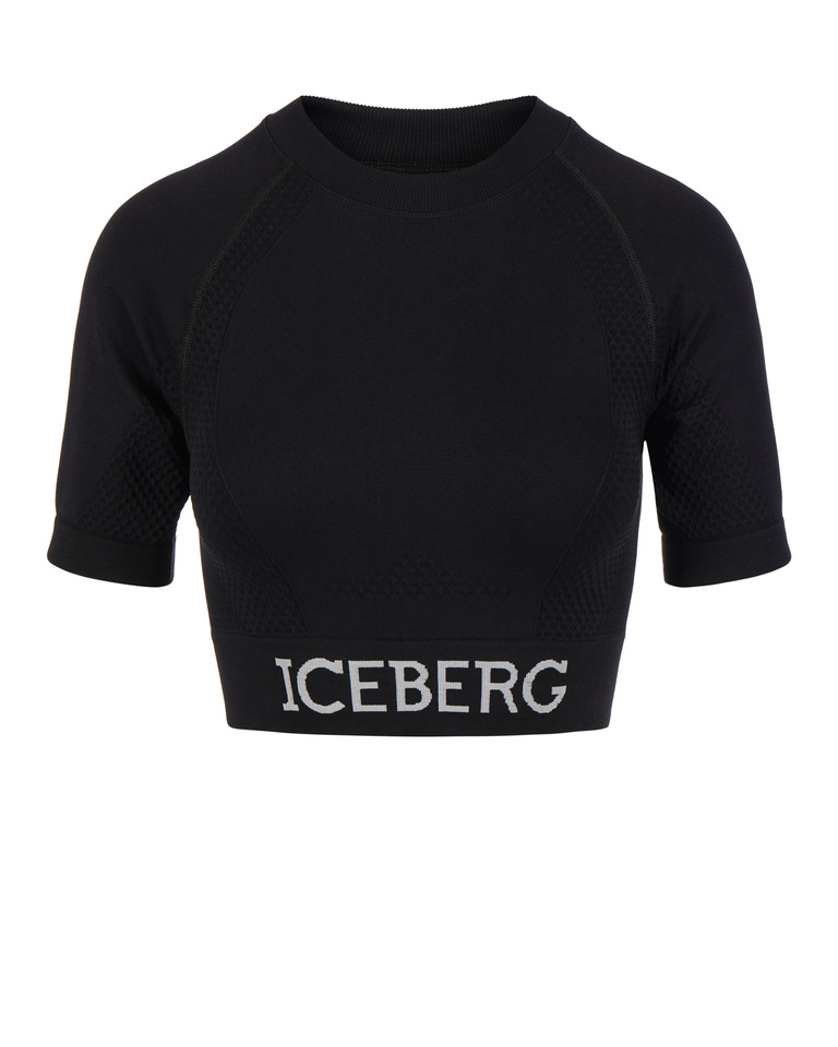 Black active cropped t-shirt - FEMININE SPORT | Iceberg - Official Website