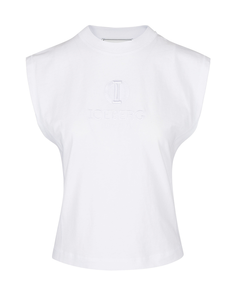 Sleeveless white t-shirt with "I" monogram logo - T-shirts and tops | Iceberg - Official Website