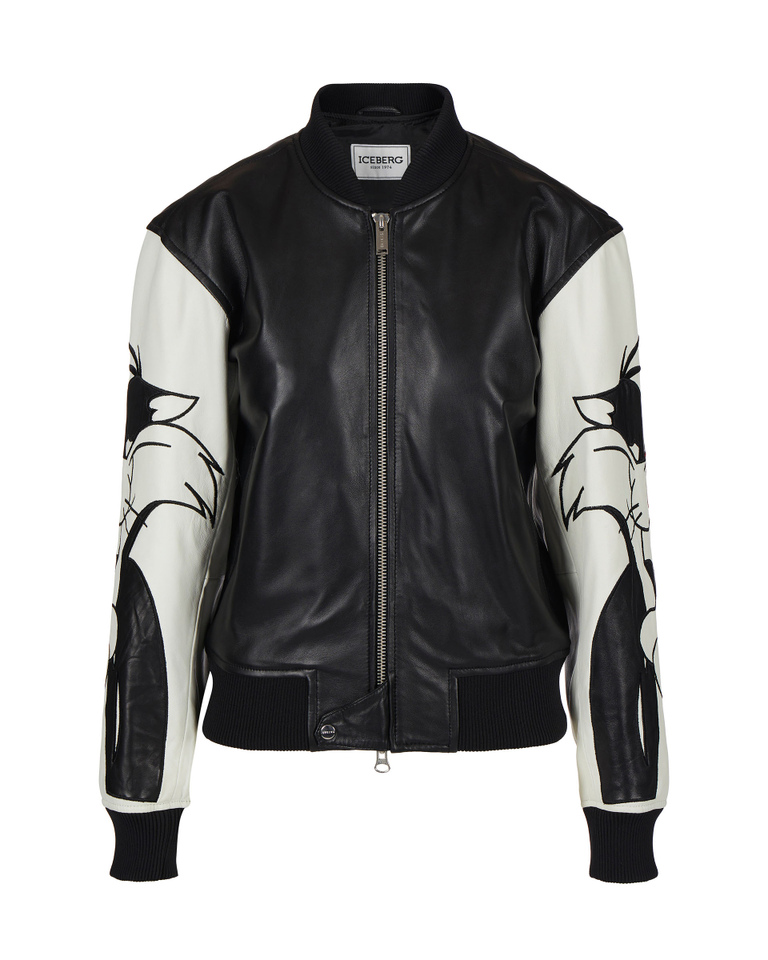 Sylvester the Cat leather bomber jacket - LOONEY TUNES WOMAN | Iceberg - Official Website