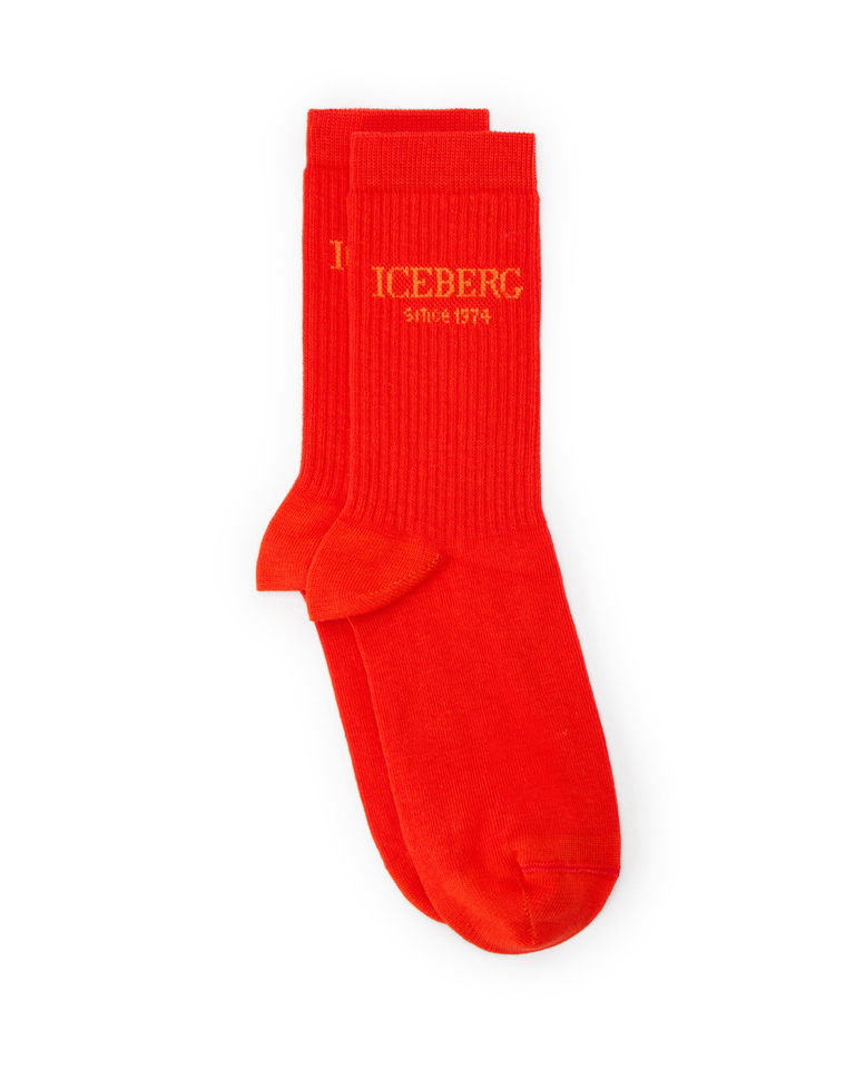 Orange red socks with logo - carosello HP woman accessories | Iceberg - Official Website