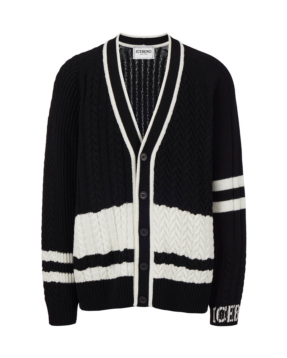 Black cable knit cardigan - Knitwear | Iceberg - Official Website