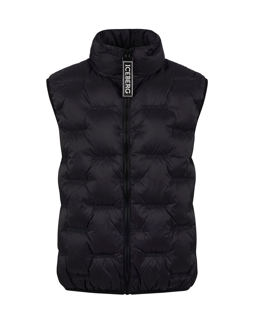 Black padded gilet with allover logo - Outerwear | Iceberg - Official Website