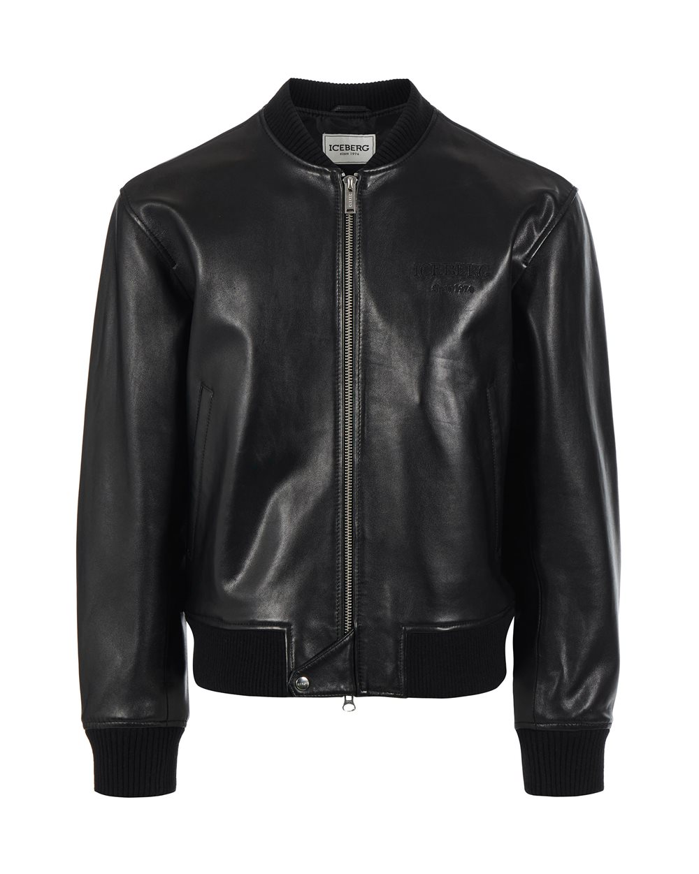 Leather bomber jacket with logo - Outerwear | Iceberg - Official Website