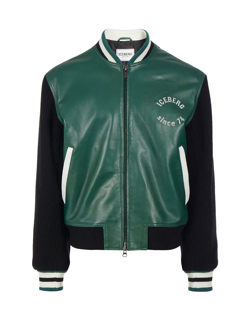 Leather bomber jacket with logo - Outerwear | Iceberg - Official Website